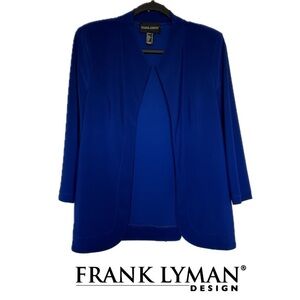 Frank Lyman Cobalt Blue Open Cardigan with Inverted Collar 3/4 Sleeve Size 10